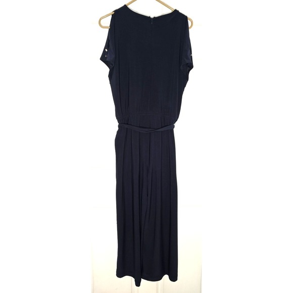 Lauren Ralph Lauren Belted Jumpsuit Women's Navy Open Shoulder Sleeve Sz PS - Picture 2 of 9